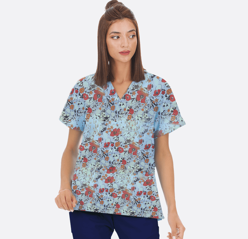 Pyjama Médical Femme Fleur Bleu Ciel – Confortable et Pratique